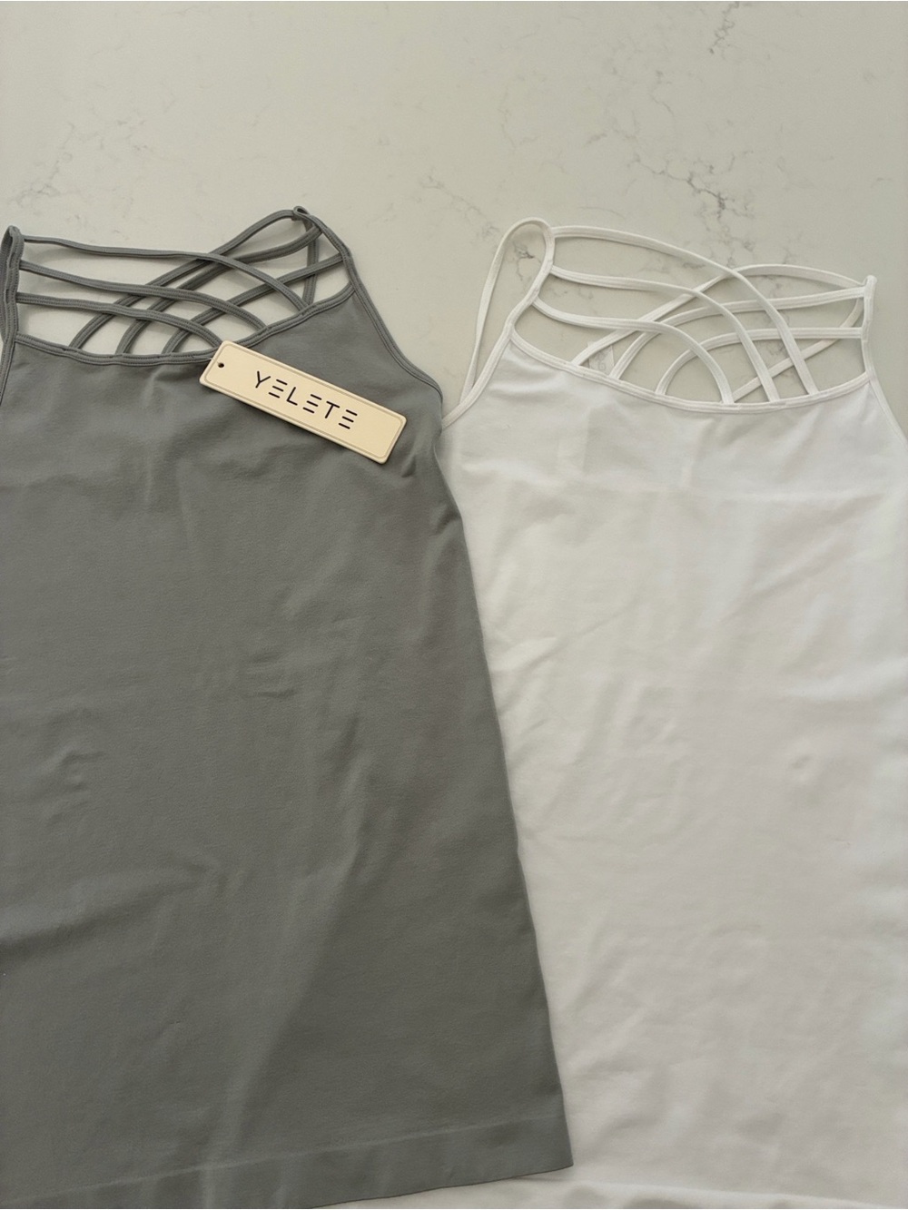 Yelete Crisscross Strap Tank Top — Light Gray